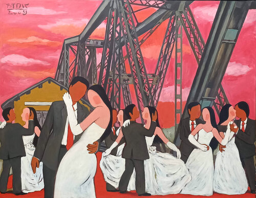 Love Festival on Long Bien Bridge by Bui Trong Du, Painting for Sale on Select