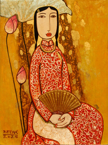 Girl holding a fan by Bui Trong Du, Painting for Sale on Select