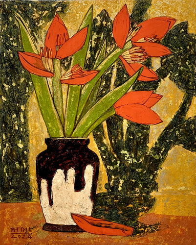 Still life of wild banana flowers by Bui Trong Du, Painting for Sale on Select