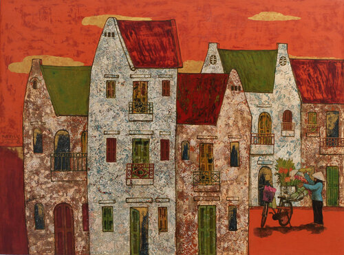 The Sunset On The Street by Bui Trong Du, Painting for Sale on Select