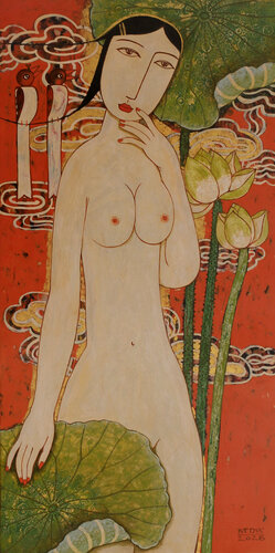 Nude With Birds And Cloudes No3 by Bui Trong Du, Painting for Sale on Select