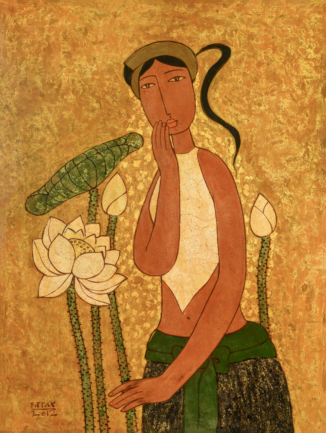 The girl in white bib Bui Trong Du Original painting for sale