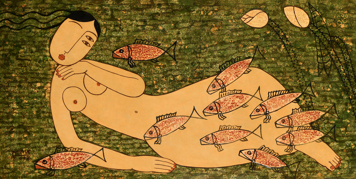Nude in the water Bui Trong Du Original painting for sale