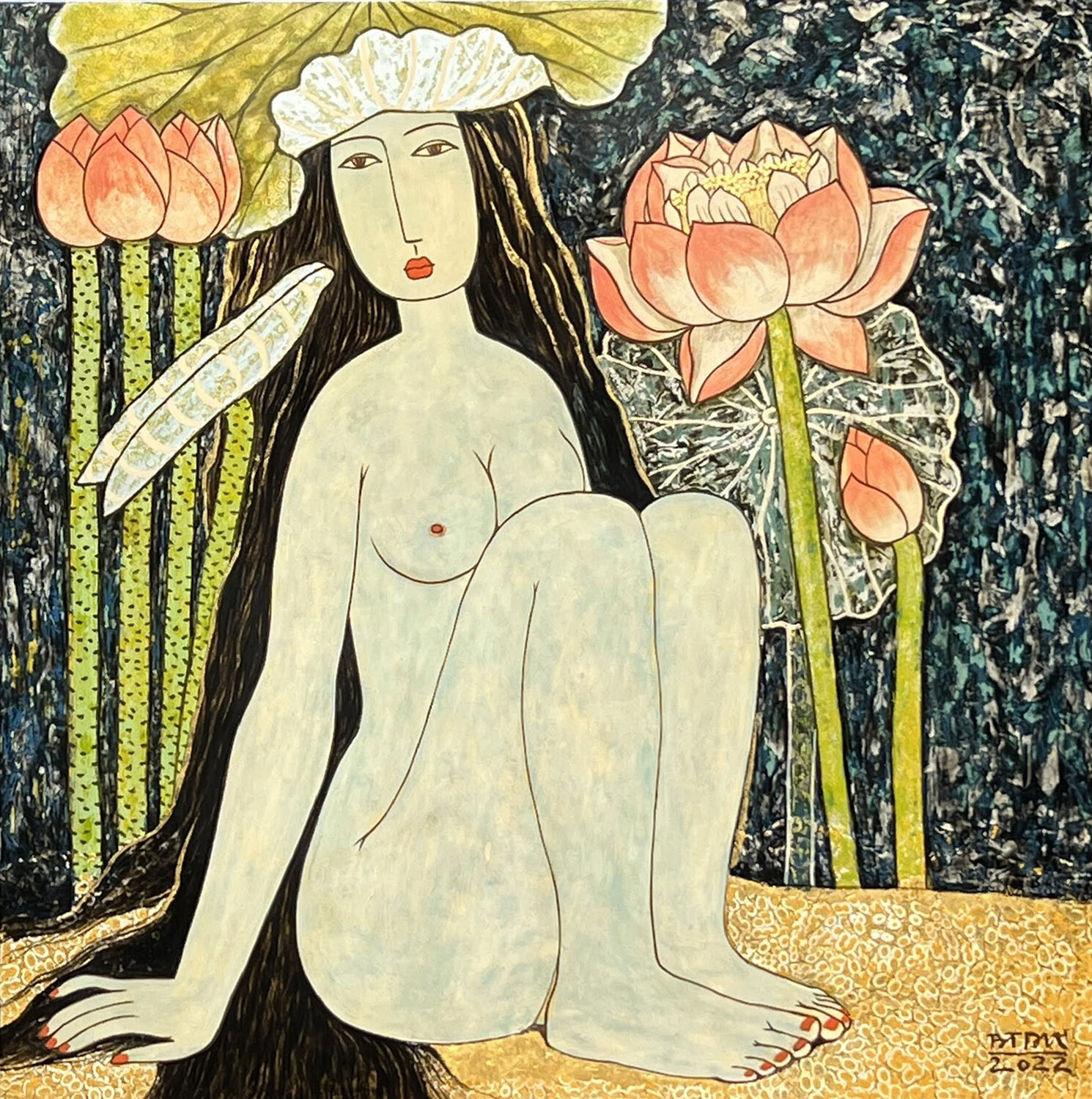 Blue nude Bui Trong Du Original painting for sale