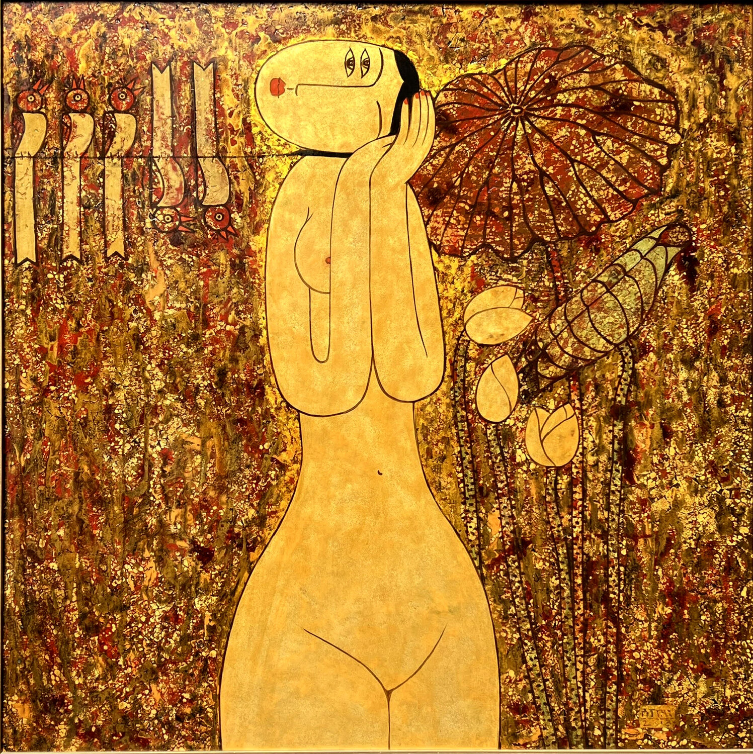 Nude with birds Bui Trong Du Original painting for sale