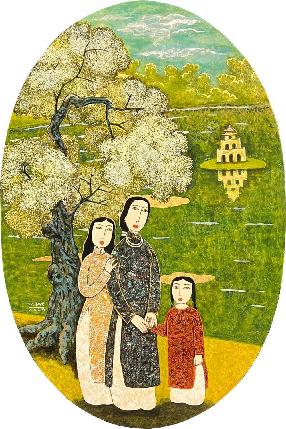 Be side Hoan Kiem Lake Bui Trong Du Original painting for sale