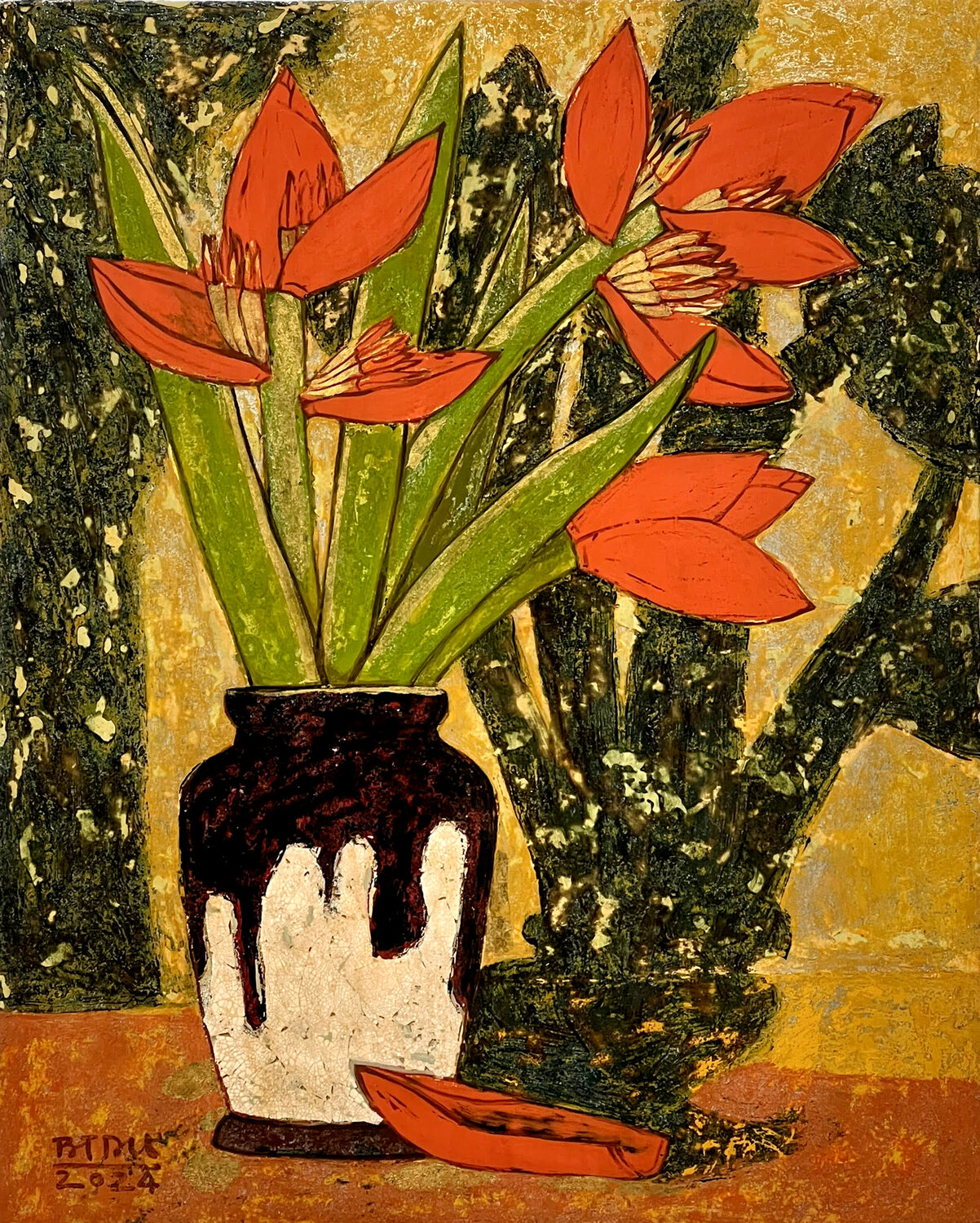Still life of wild banana flowers Bui Trong Du Original painting for sale