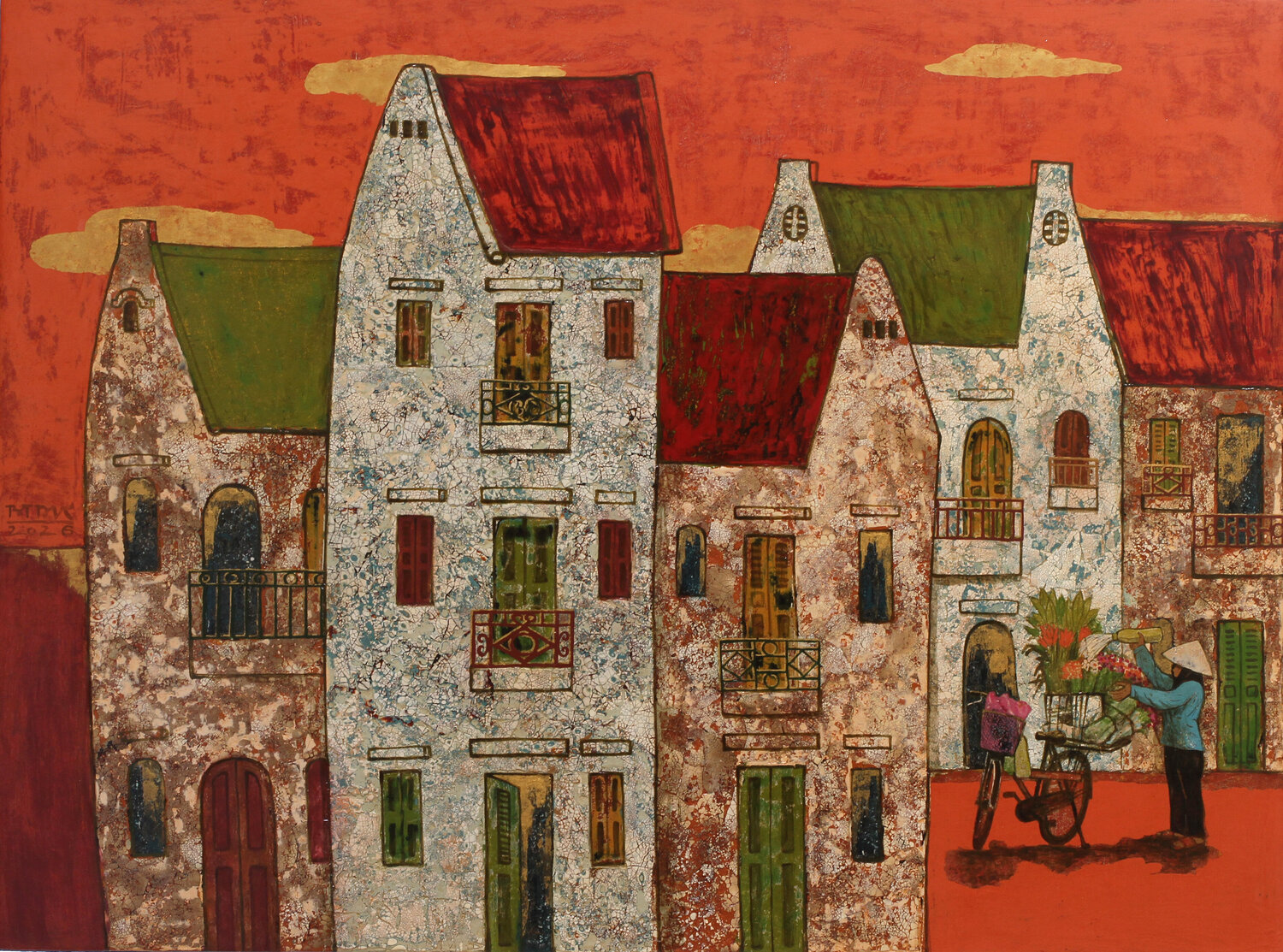 The Sunset On The Street Bui Trong Du Original painting for sale