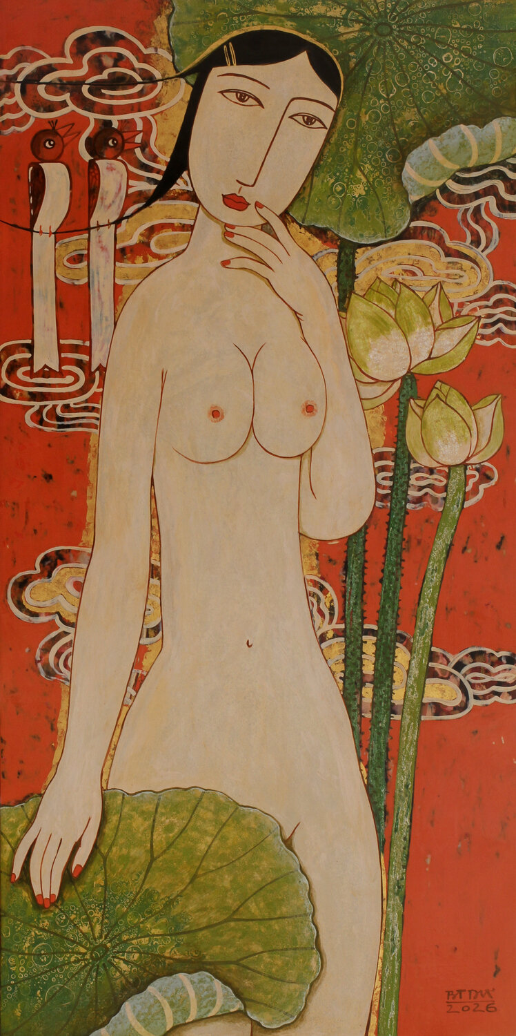 Nude With Birds And Cloudes No3 Bui Trong Du Original painting for sale