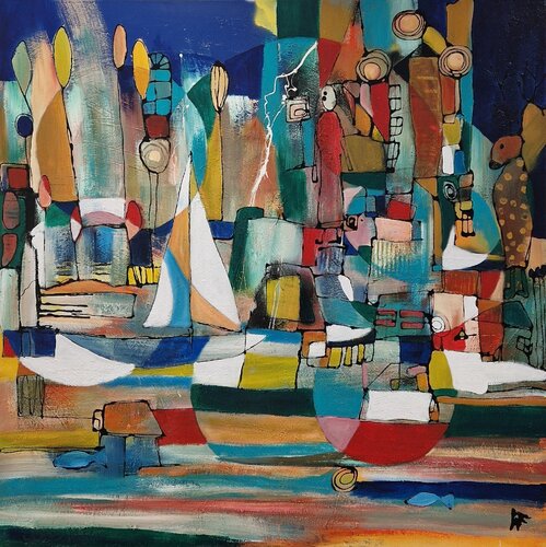 Herr Hirsch geht segeln by Friedrich Wurm, Painting for Sale on Select