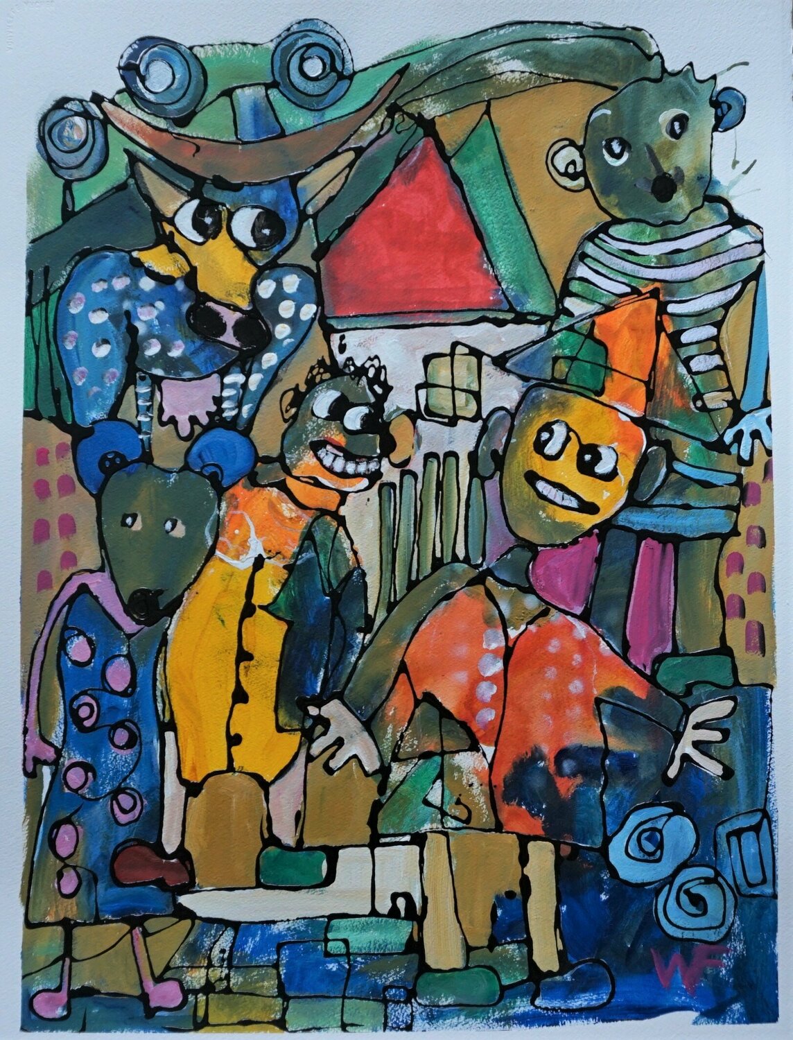 Farm mit Maus Friedrich Wurm Original painting for sale