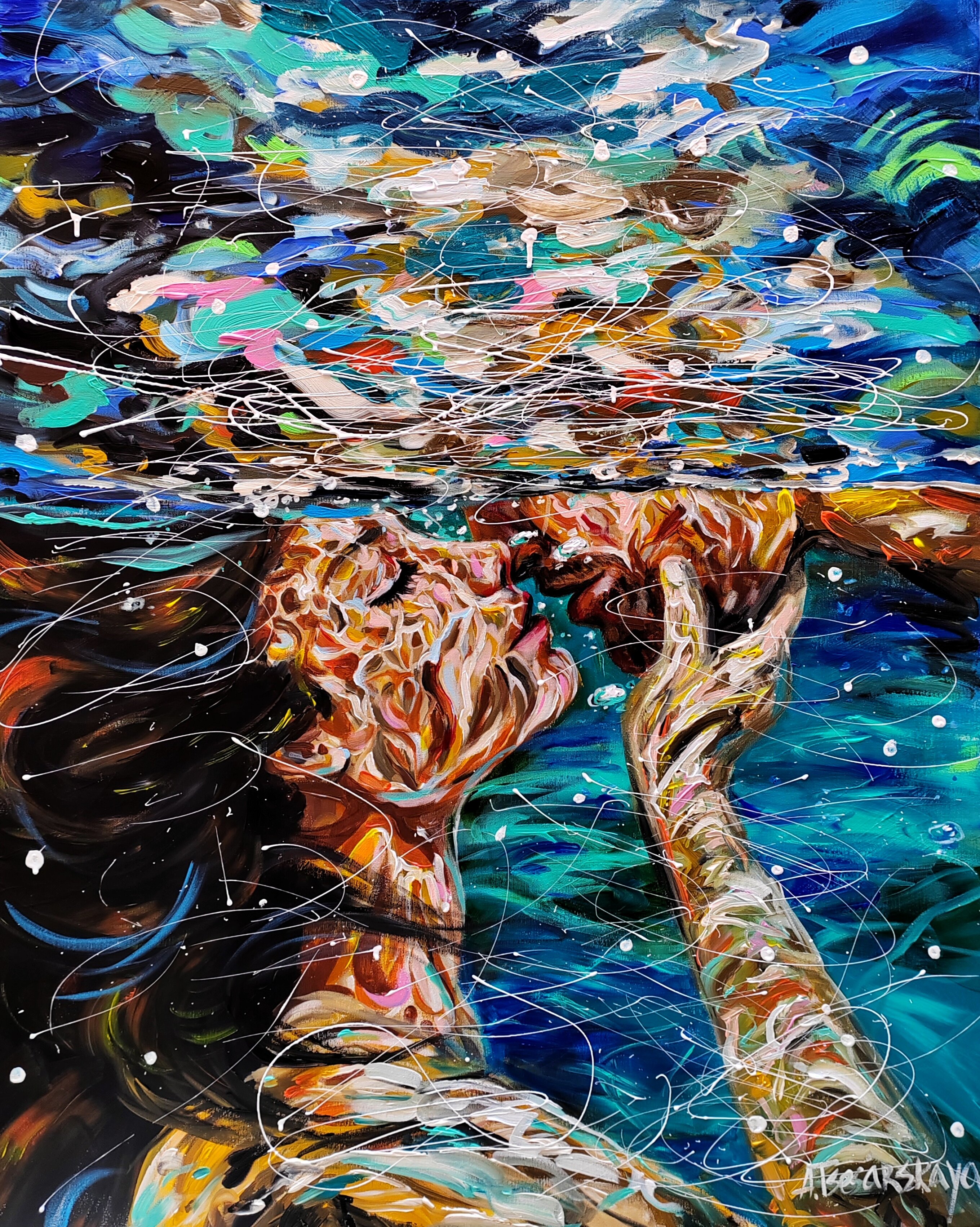 Summer kiss - underwater girl and men