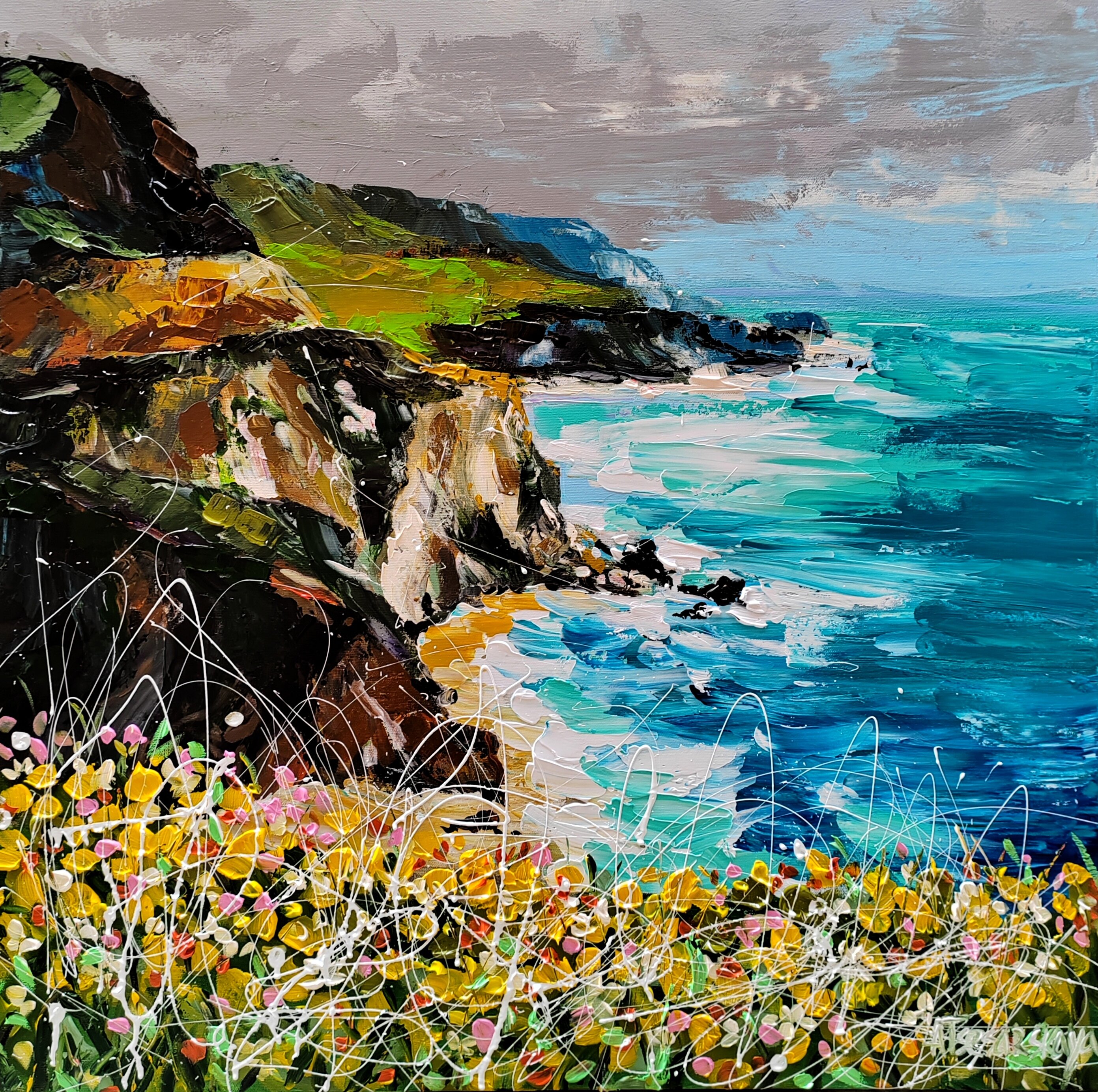 Before the rain - landscape whit flowers and mountain