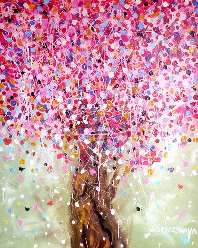 Cherry blossom tree -  colorful Cherry tree by Aliaksandra Tsesarskaya, Painting for Sale on Select