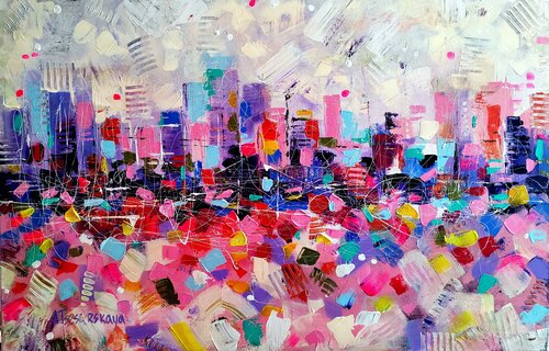 Big city - colorful cityscape by Aliaksandra Tsesarskaya, Painting for Sale on Select