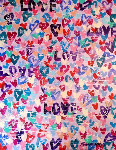 Love, love-colorful hearts by Aliaksandra Tsesarskaya, Painting for Sale on Select