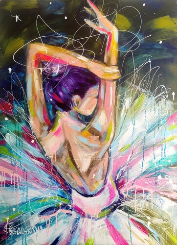 Ballerina - colorful portrait woman by Aliaksandra Tsesarskaya, Painting for Sale on Select