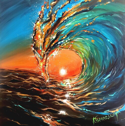 Colorful wave- seascape by Aliaksandra Tsesarskaya, Painting for Sale on Select