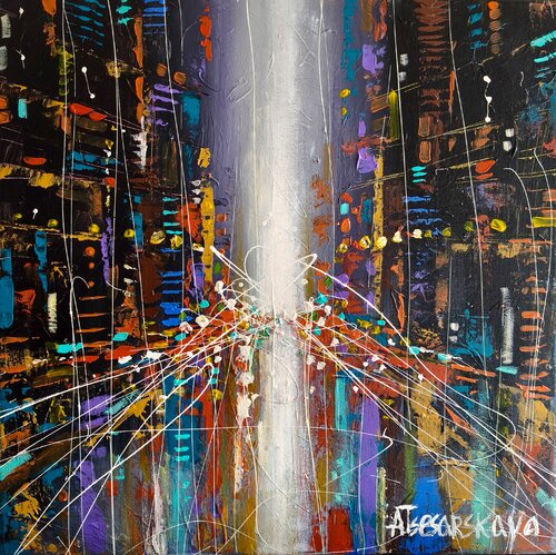 Urban landscape - colorful New York cityscape by Aliaksandra Tsesarskaya, Painting for Sale on Select