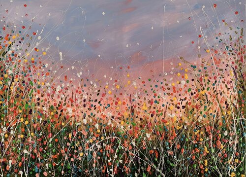 Sunset with Wild flowers field by Aliaksandra Tsesarskaya, Painting for Sale on Select