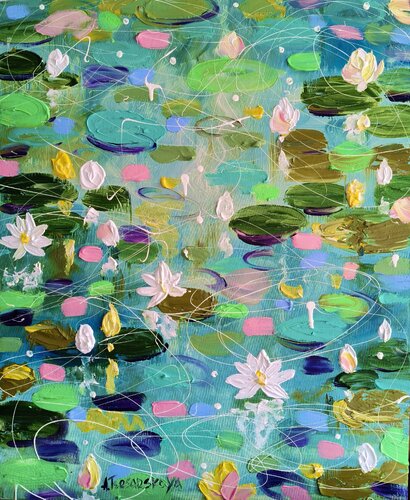Colorful wáter Lily - lilies in the lake by Aliaksandra Tsesarskaya, Painting for Sale on Select
