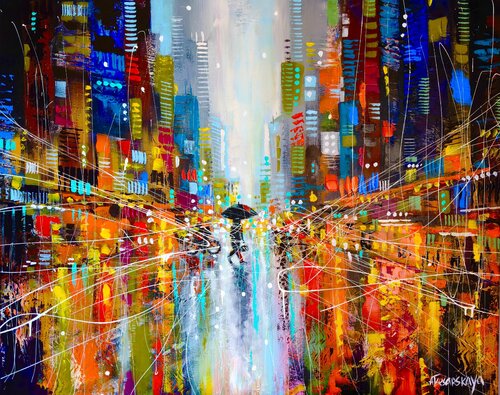 Rainy day in the city - cityscape by Aliaksandra Tsesarskaya, Painting for Sale on Select