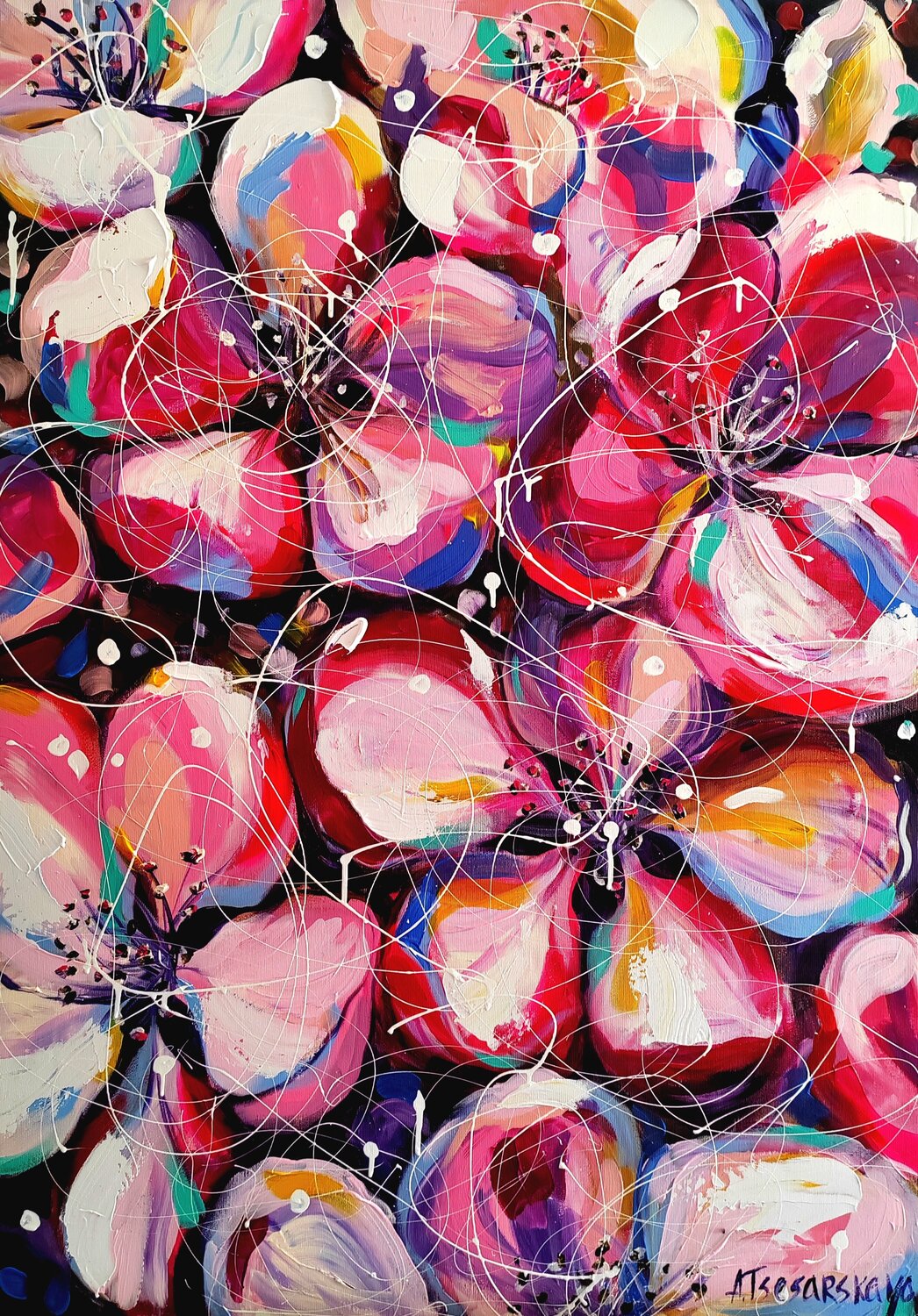 Cherry blossom - Cherry flowers Aliaksandra Tsesarskaya Original painting for sale