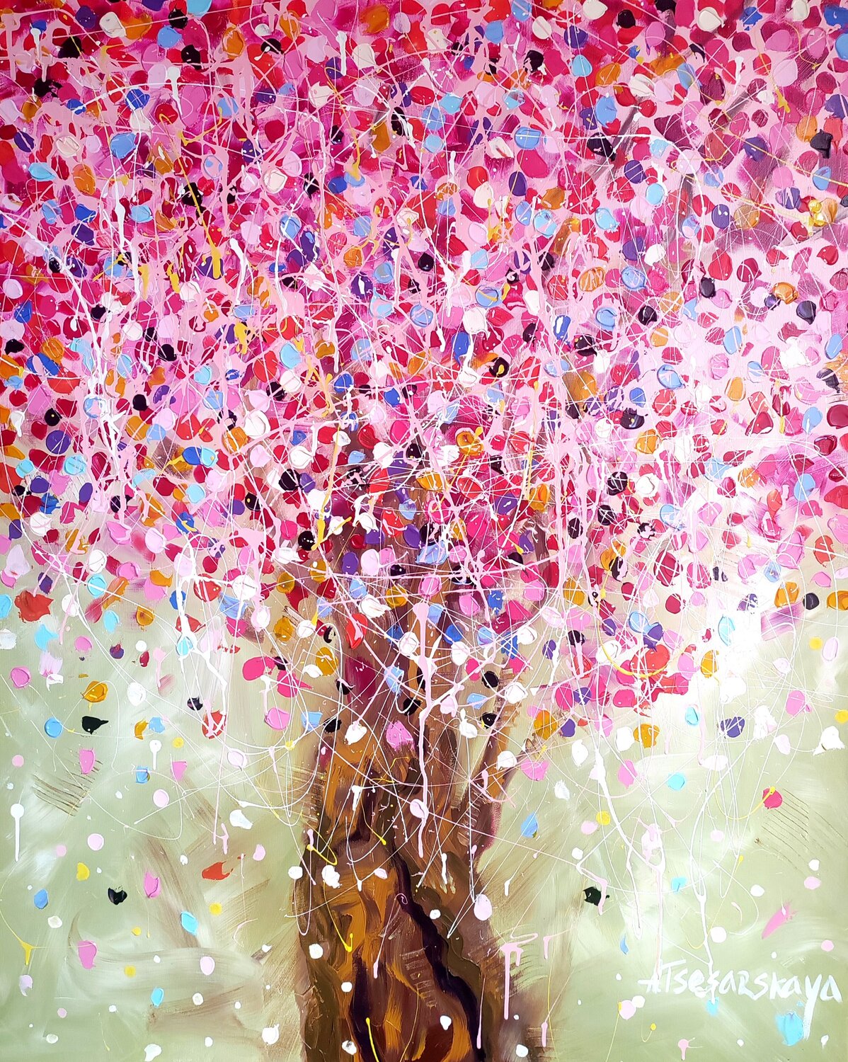 Cherry blossom tree -  colorful Cherry tree Aliaksandra Tsesarskaya Original painting for sale