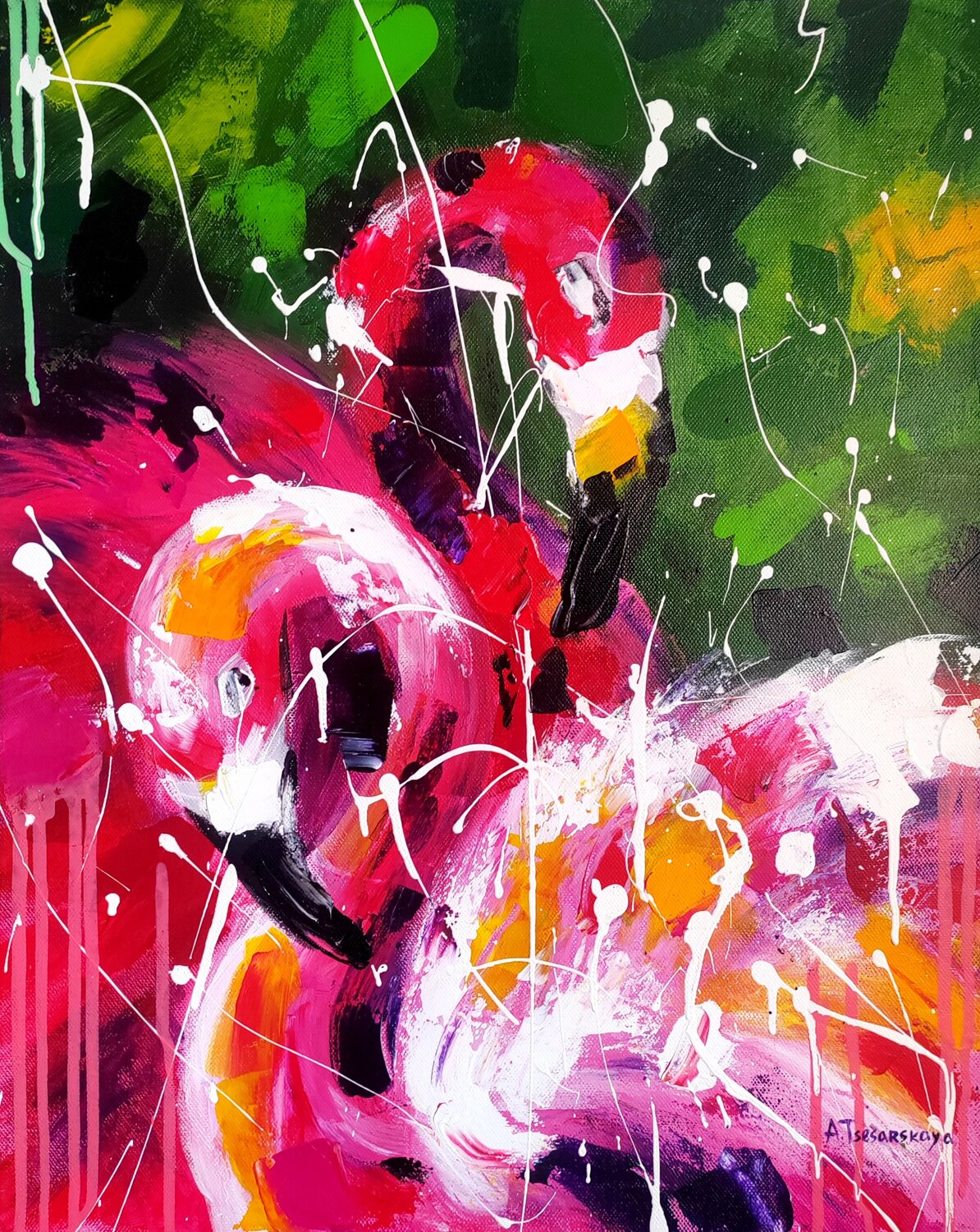 Dance Flamingo - bird painting Aliaksandra Tsesarskaya Original painting for sale