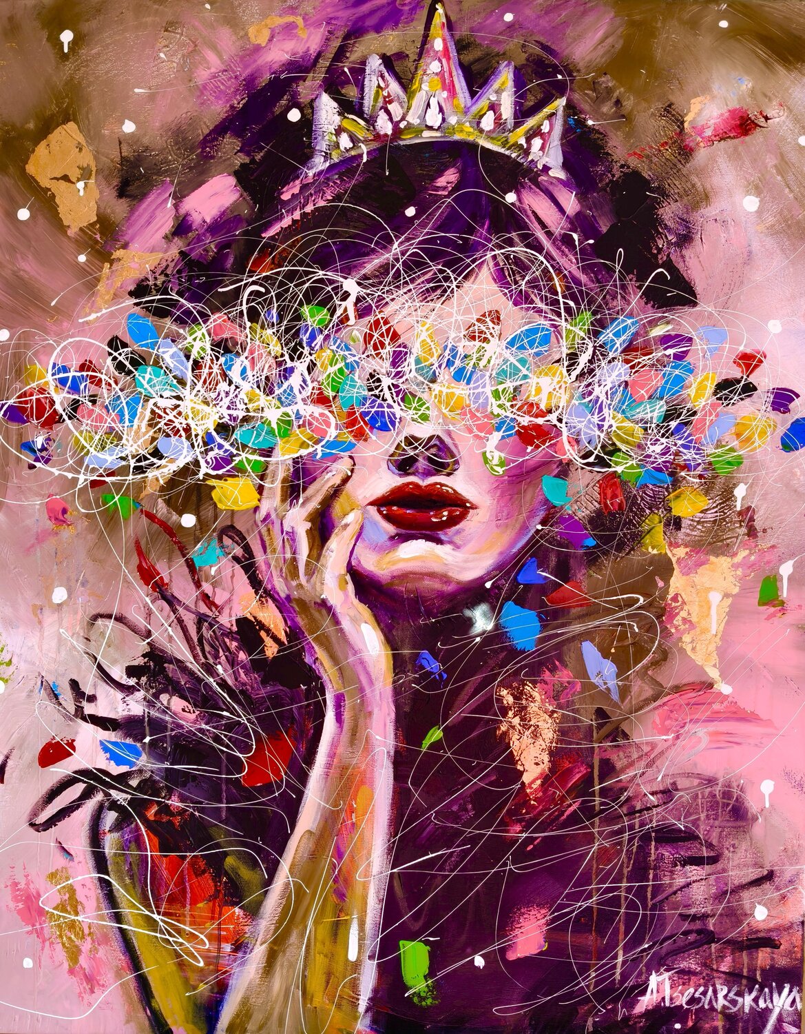 You are my queen - colorful portrait woman Aliaksandra Tsesarskaya Original painting for sale