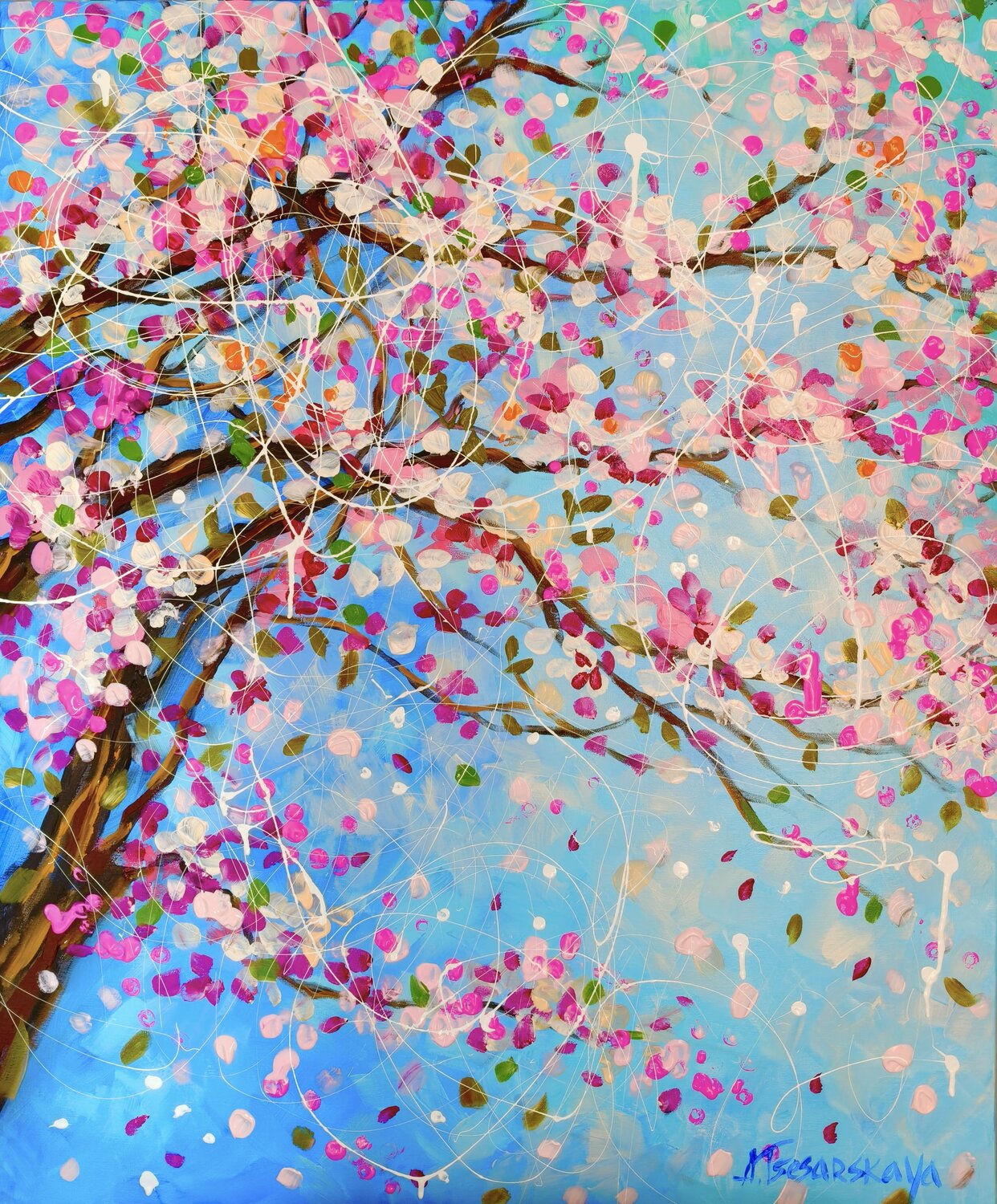 Cherry blossom - spring flowers tree Aliaksandra Tsesarskaya Original painting for sale