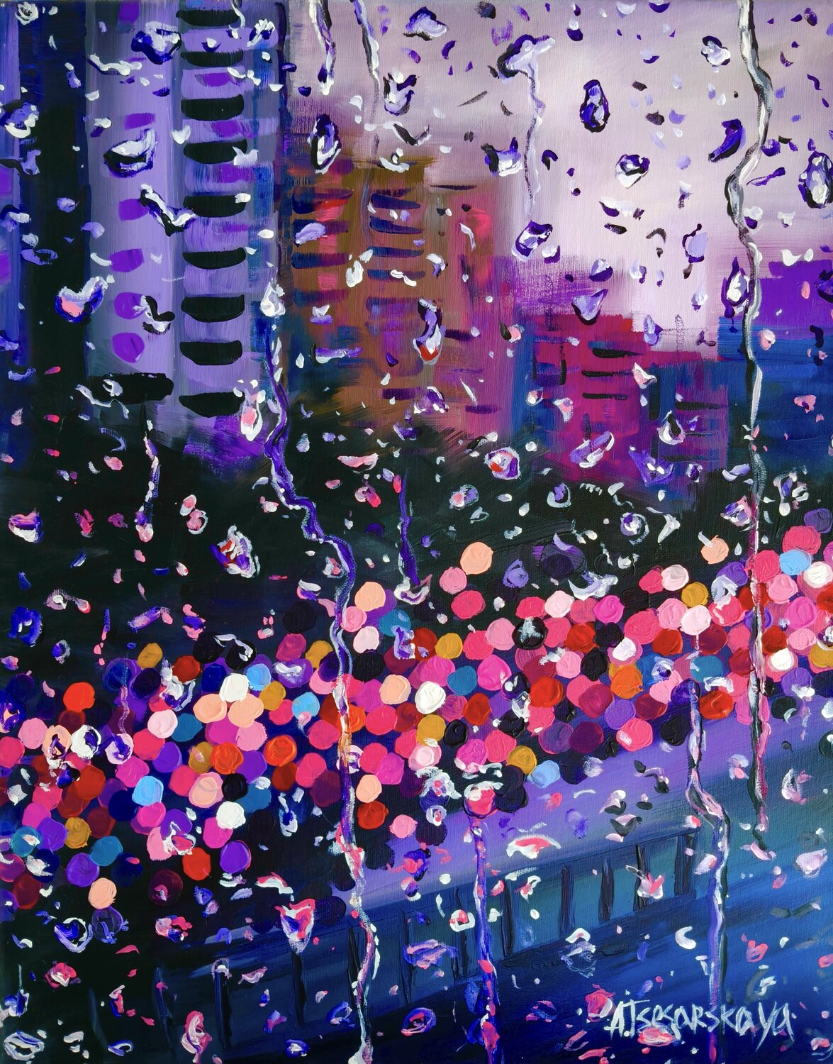 Rainy day in the city - cityscape Aliaksandra Tsesarskaya Original painting for sale