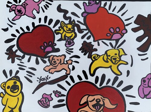 Poochie Love, d'après Keith Haring by Anouck Jourdaa, Painting for Sale on Select