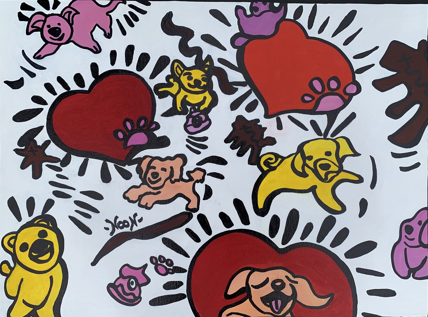 Poochie Love, d'après Keith Haring Anouck Jourdaa Original painting for sale