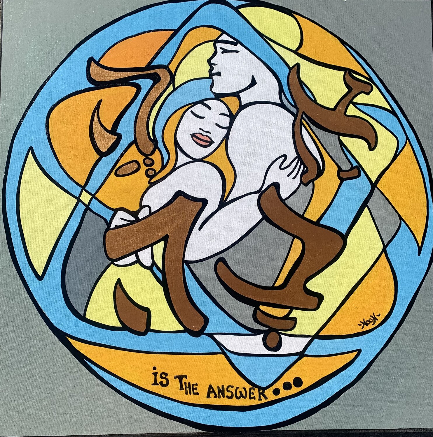 LOVE IS THE ANSWER (Hebrew) Anouck Jourdaa Original painting for sale