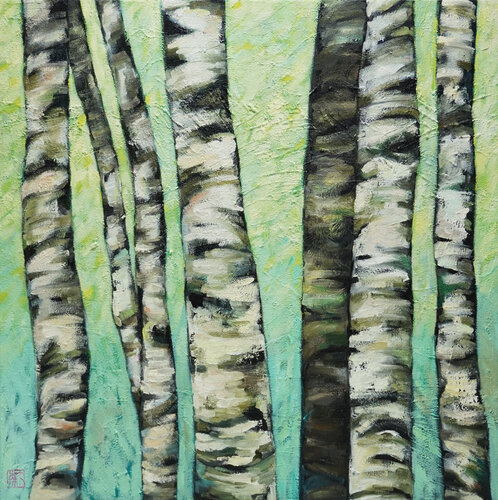 Spring Birch Trees by Li Tellenbach-Guo, Painting for Sale on Select