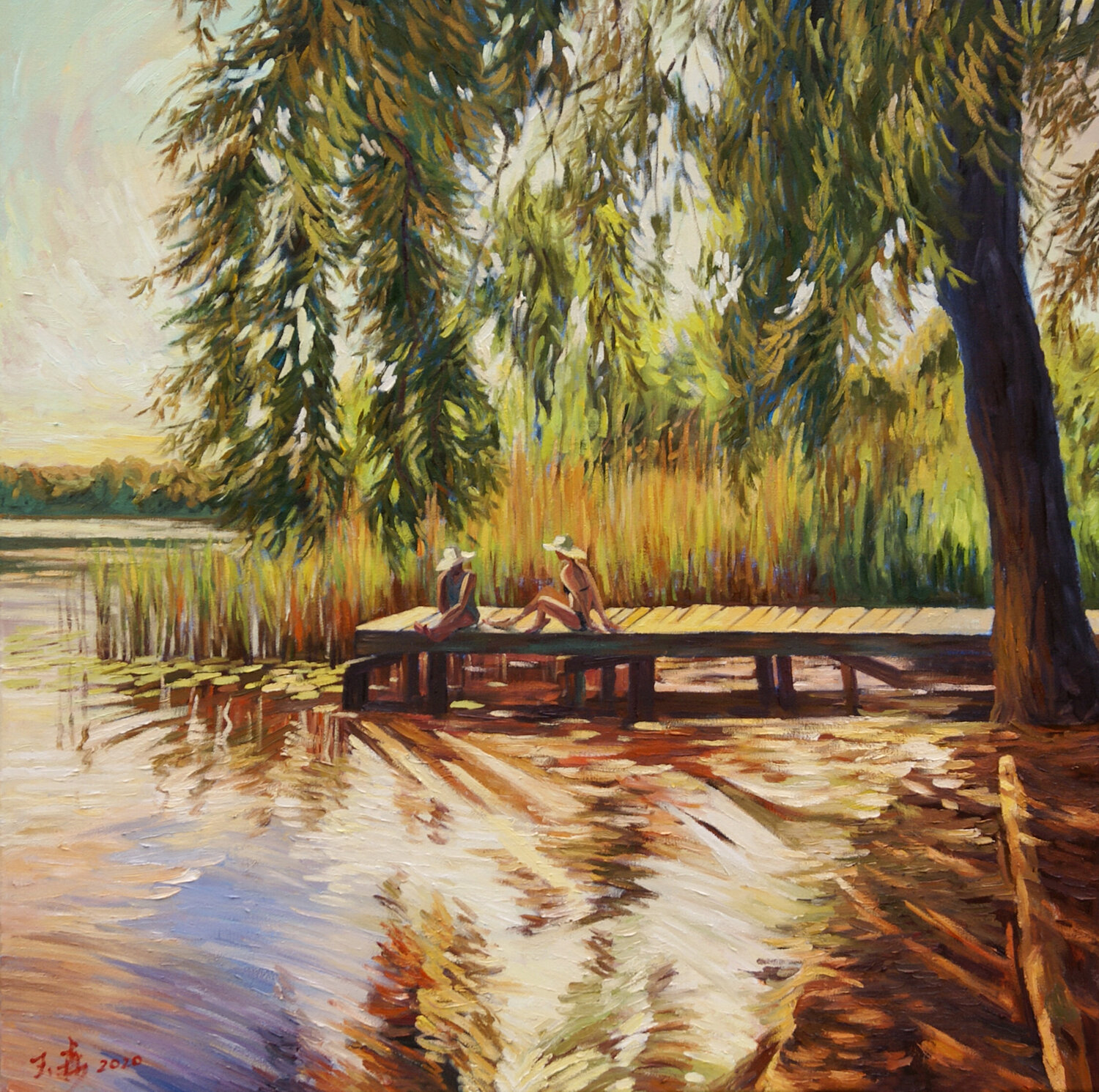 Sunset By The Lake Li Tellenbach-Guo Original painting for sale