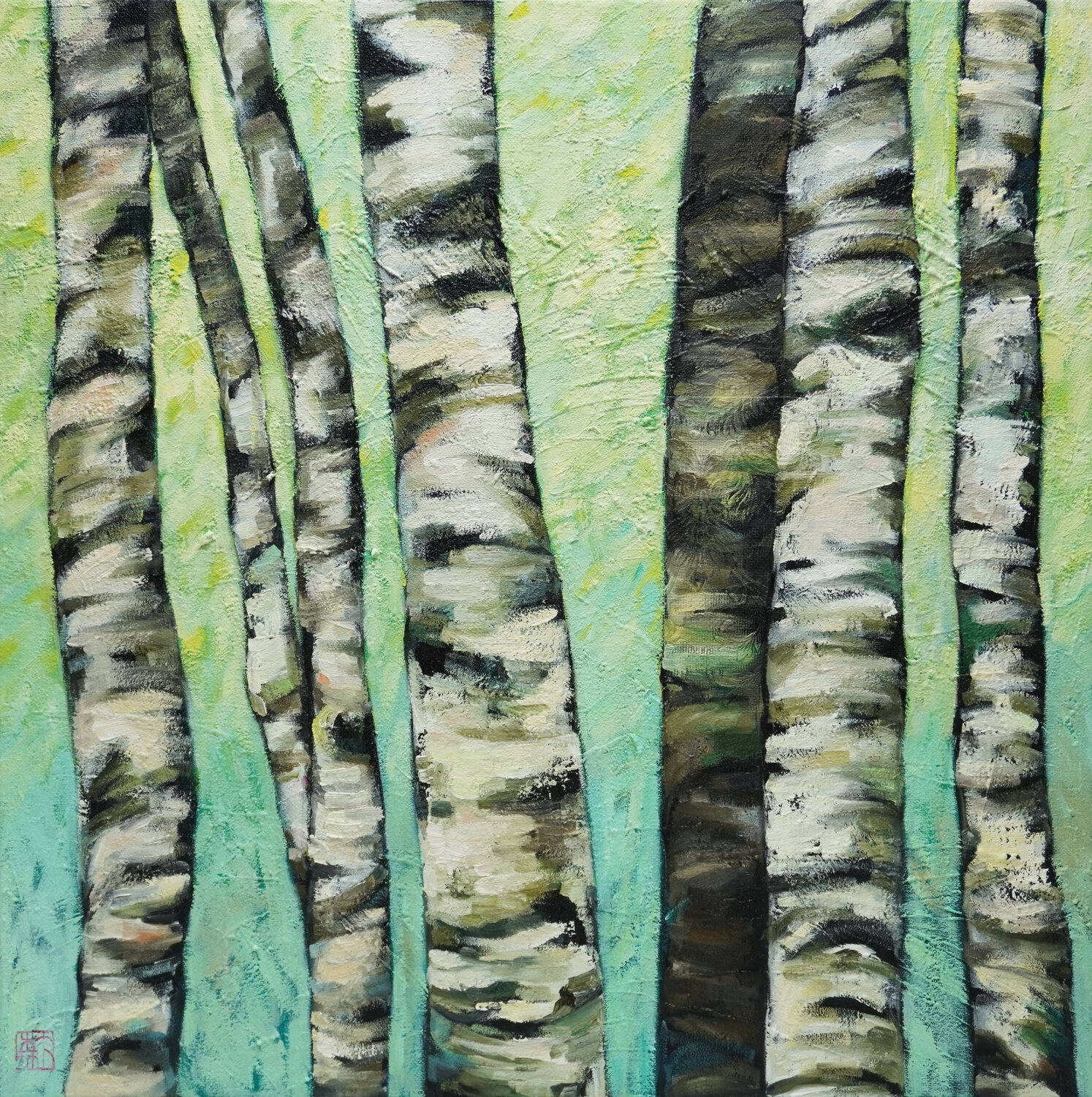 Spring Birch Trees Li Tellenbach-Guo Original painting for sale