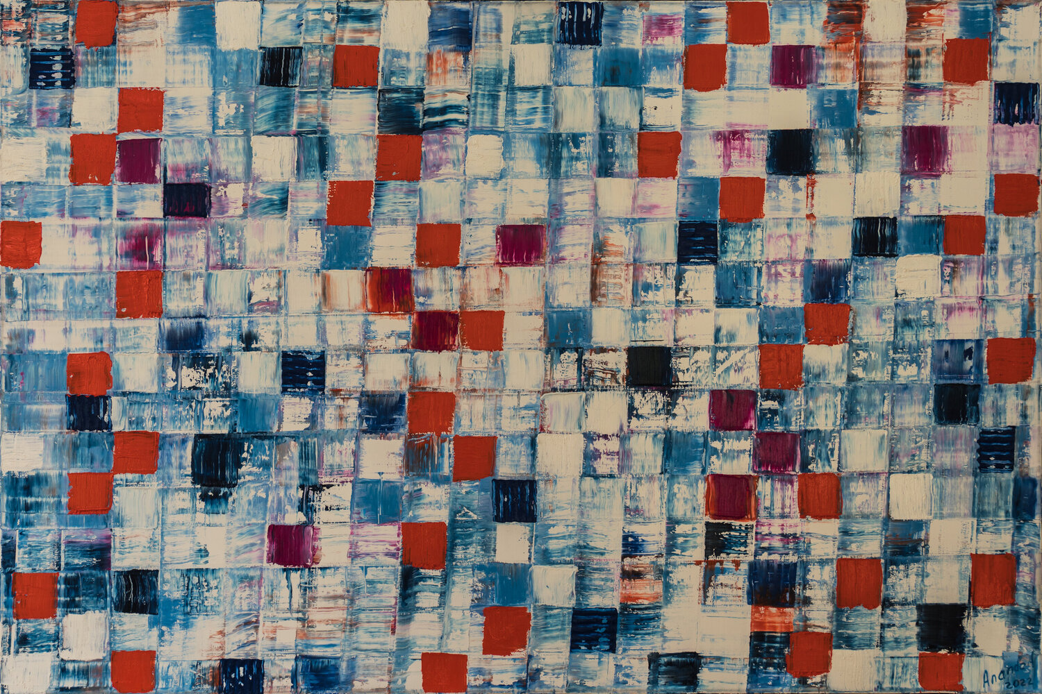 ZEN2221 (blue and red tiles) Anando Arnold Original painting for sale