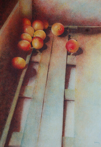 Les mirabelles au fond de la cagette by Michèle Loussouarn, Painting for Sale on Select