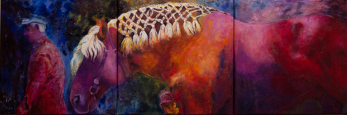 Cheval aux crins coiffés en damier by Michèle Loussouarn, Painting for Sale on Select