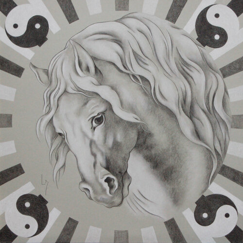 Tête de cheval Yin Yang by Michèle Loussouarn, Drawing for Sale on Select
