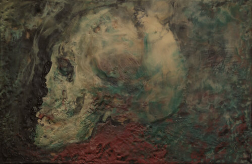 Crâne posé de profil by Michèle Loussouarn, Painting for Sale on Select
