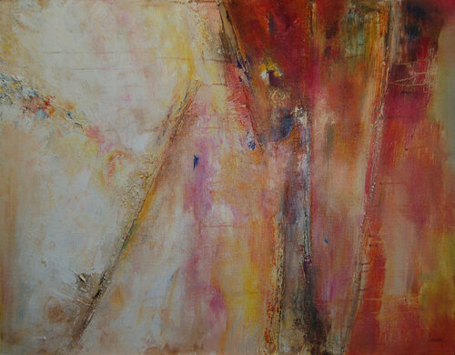 Abstraction 2008 K rythme blanc jaune rouge by Michèle Loussouarn, Painting for Sale on Select