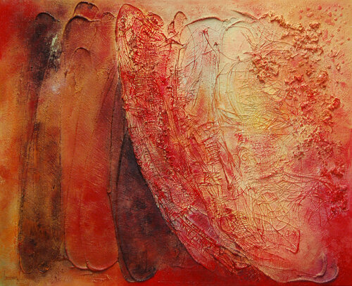 Abstraction 2009 I progression rythmique blanc jaune rouge by Michèle Loussouarn, Painting for Sale on Select
