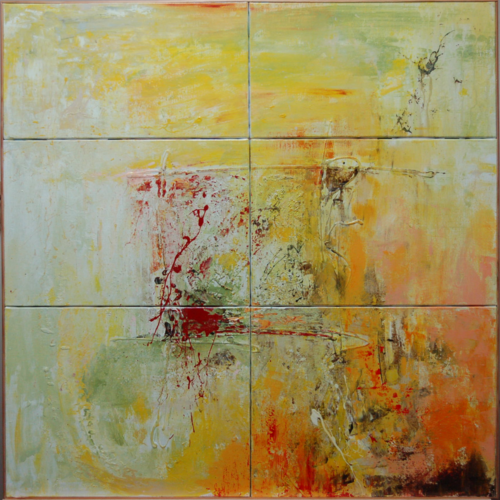 Abstraction 2008 Croisée jaune tache rouge by Michèle Loussouarn, Painting for Sale on Select