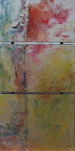 Abstrait 2007 A triptyque vertical jaune vert by Michèle Loussouarn, Painting for Sale on Select