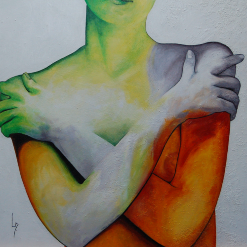 Nu Femme D bras croisés Fond blanc by Michèle Loussouarn, Painting for Sale on Select