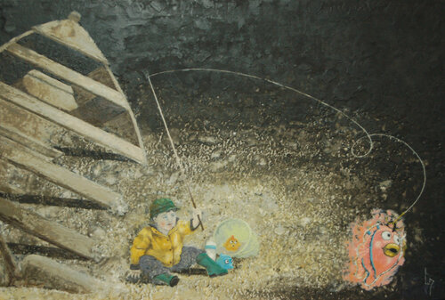 Drôle de pêche by Michèle Loussouarn, Painting for Sale on Select