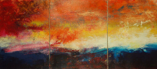 2007F triptyque Contact ciel rouge mer noire von Michèle Loussouarn, Malerei kaufen auf Select
